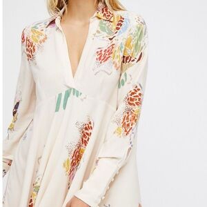 Free People Cream Floral V-Neck Dress